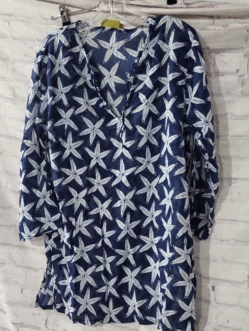 Navy Starfish Print V-Neck Swim Coverup Tunic